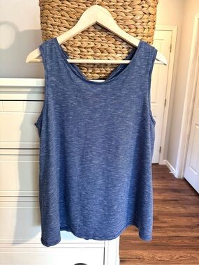 LOFT Blue White Striped Tank Top Large Twist Back Sleeveless Blouse